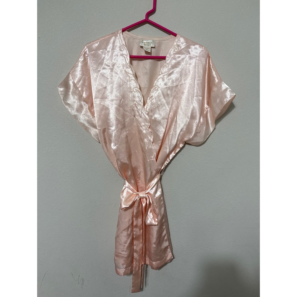 Vintage Gold‎ Label Victoria Secret Light Pink Robe Embroidered Trim Medium